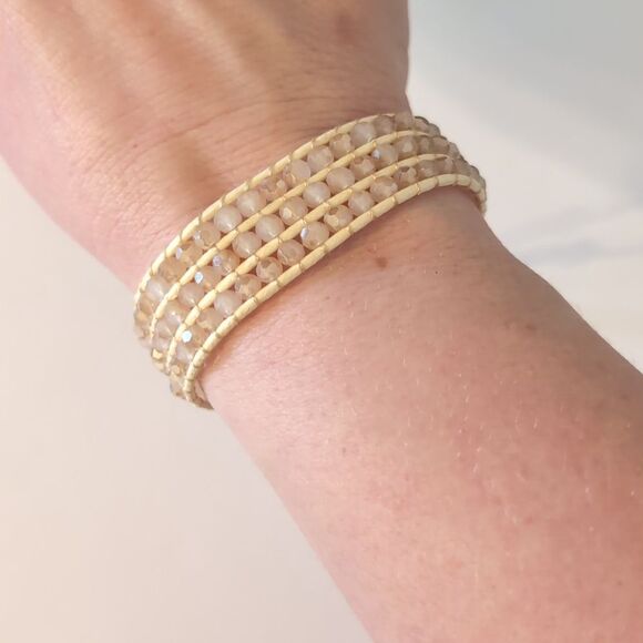 810 Crystal Champagne Beaded Petal Leather Wrap Bracelet - Picture 1 of 5